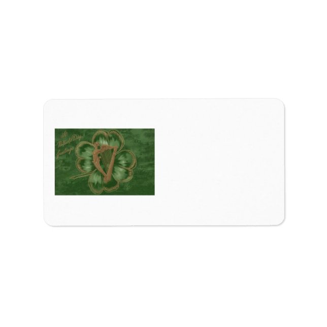 Harfe von Erin Vierblättriges Kleeblatt Green Adressaufkleber (Vorne)