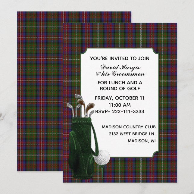 Hargis Kariert Groom Golf Party Einladung (Vorne/Hinten)