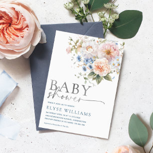 Hargrove Blaues Blumen-Baby Shower Silber Folieneinladung