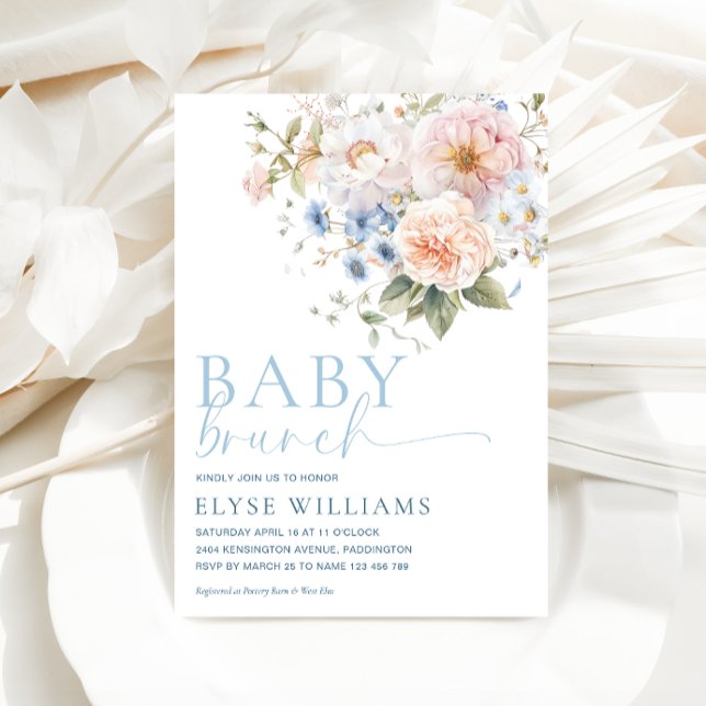 Hargrove Blue Floral Baby Brunch Babydusche Einladung (Von Creator hochgeladen)