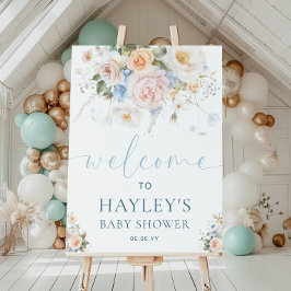 Hargrove Blue Floral Baby Dusche Begrüßungszeichen Poster