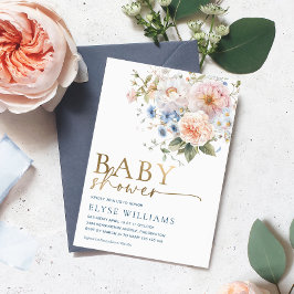 Hargrove Blue Floral Baby Dusche Gold Folieneinladung