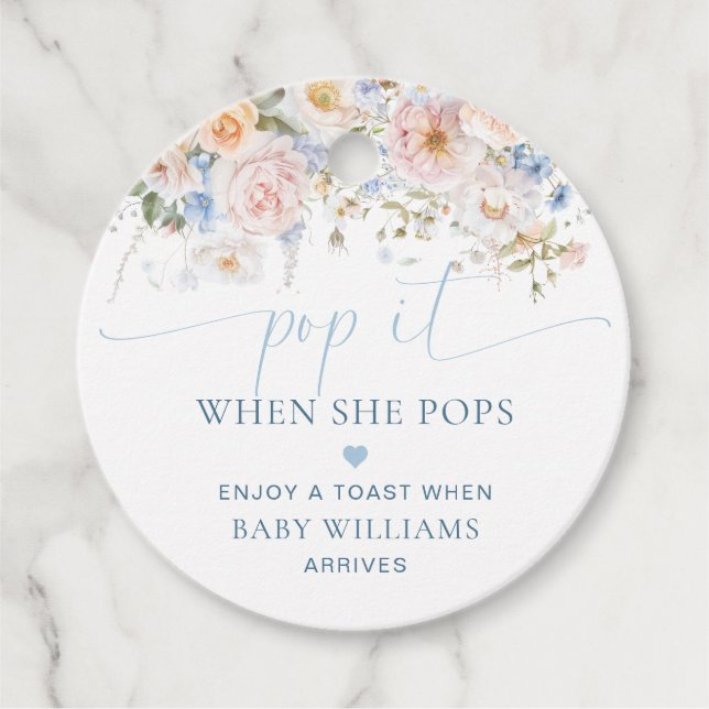 Hargrove Blue Floral Baby Dusche Pop It Geschenkanhänger (Vorderseite)