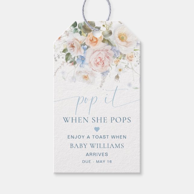 Hargrove Blue Floral Baby Dusche Pop It Geschenkanhänger (Vorderseite)