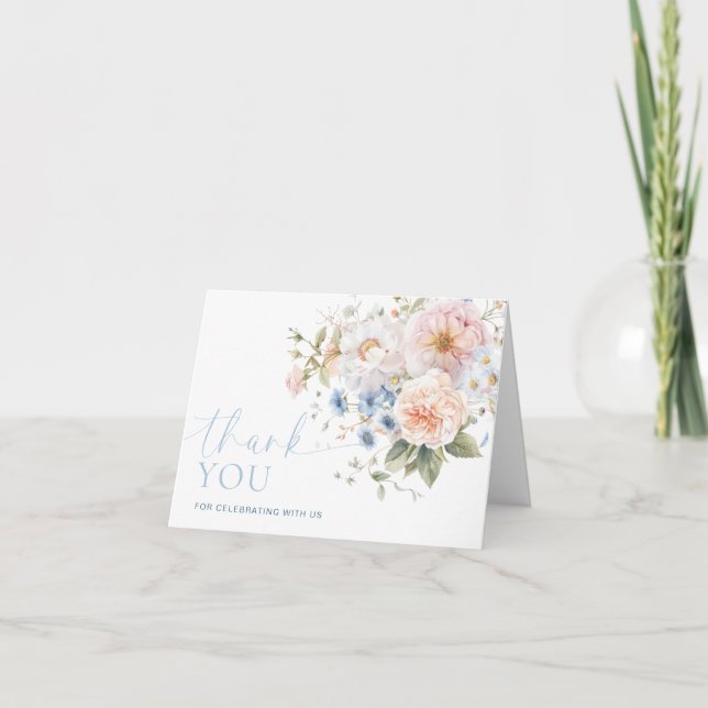 Hargrove Blue Floral Brautparty Vielen Dank Karte (Vorderseite)