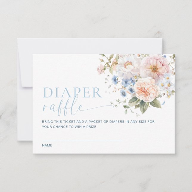 Hargrove Blue Floral Diaper Raffelkarte Einladung (Vorderseite)