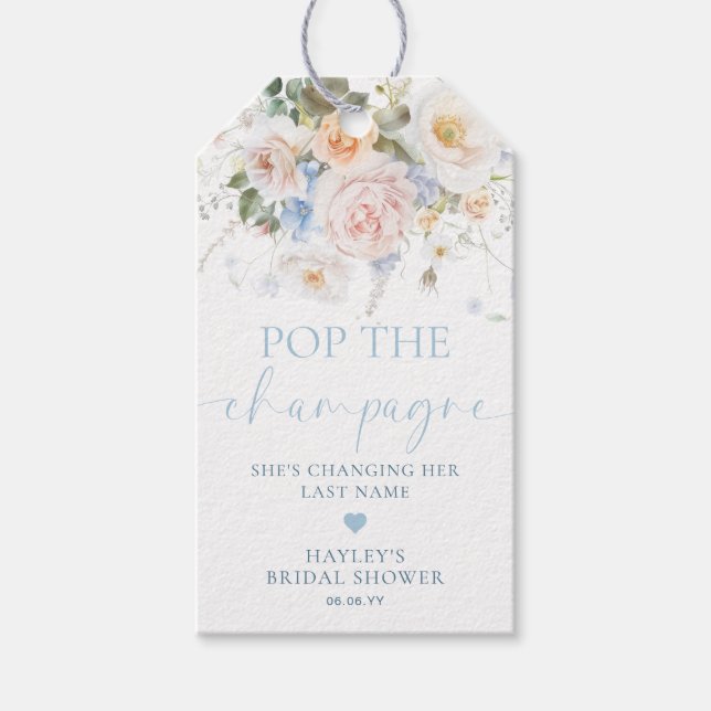 Hargrove Blue Floral Pop Die Champagnerdusche Geschenkanhänger (Vorderseite)