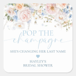 Hargrove Blue Floral Pop Die Champagnerdusche Quadratischer Aufkleber