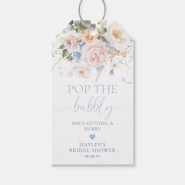 Hargrove Blue Floral Pop The Bubbly Champagne Geschenkanhänger (Vorderseite)