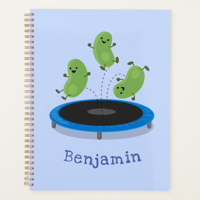 Haricots verts mignons sur dessin animé trampoline (Devant)