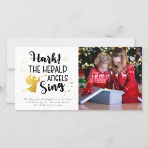Hark The Herald Angels Sing Gold Foil Foto Feiertagskarte
