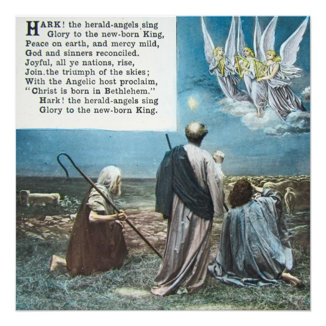 Hark The Herald Angels Sing Vintage Weihnachten Fotodruck (Vorne)