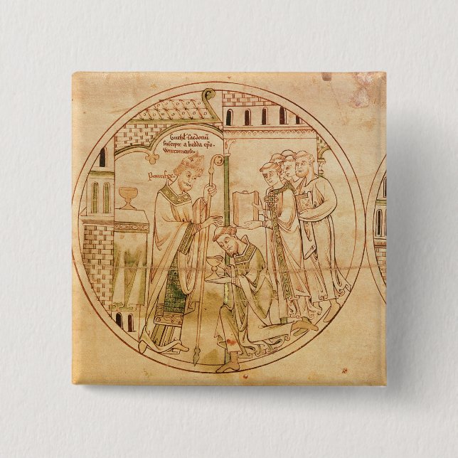 Harl. RollenY.6 roundel 11 St. Guthlac wird Button (Vorderseite)