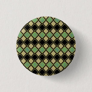 Harlekin-Muster in Gold, Grün und Schwarz  Button