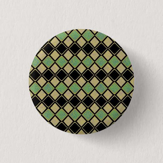 Harlekin-Muster in Gold, Grün und Schwarz  Button (Vorderseite)