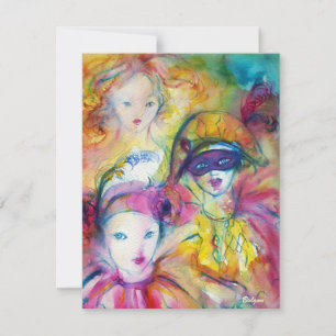 HARLEKIN, PIERRO UND COLOMBINA Karnevalsmasken Einladung