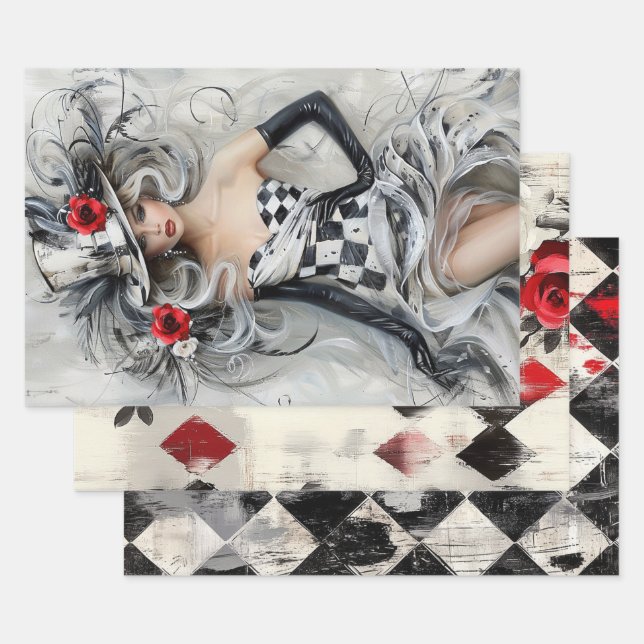 Harlekin-Rosen Geschenkpapier Set (Set)