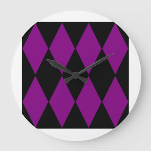 Harlekin Schwarz Lila Große Wanduhr