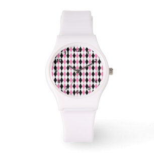 Harlekin Schwarz Weiss Rosa Armbanduhr