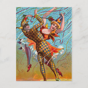 Harlekin Tanz Vintage-Illustration Postkarte