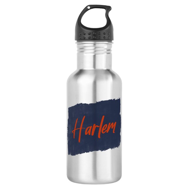 Harlem Handgeschriebene Red Typografie Edelstahlflasche (Vorderseite)