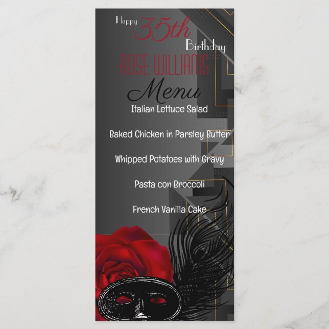 Harlem Renaissance Birthday Menu Menükarte (Vorderseite)