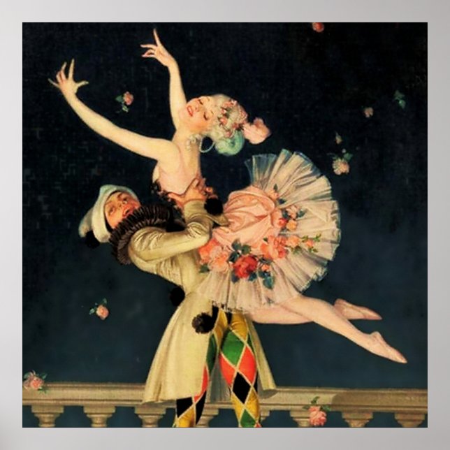 "Harlequin and Columbine" von FX Leyendecker Poster (Vorne)