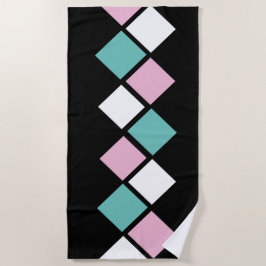 Harlequin Beach Handtuch (schwarz, Aqua & Pink)