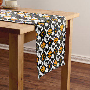 Harlequin Black and White Diamond Pattern Kurzer Tischläufer