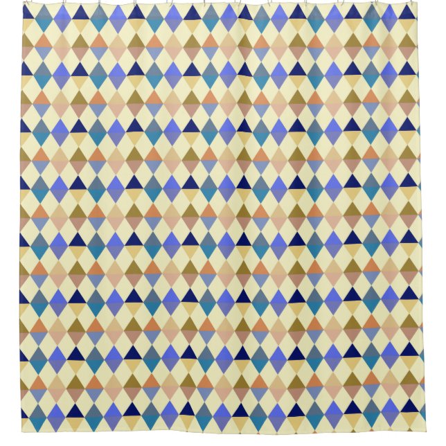 Harlequin/Diamantmuster - Creme und Blau Duschvorhang (Vorderseite)