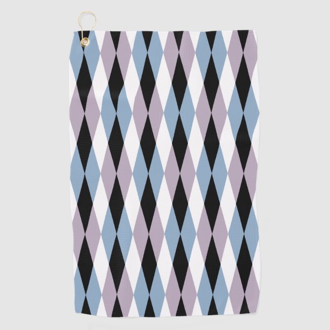 Harlequin Diamond Pattern - Blau und Dusty Lilac Golfhandtuch (Vorderseite)