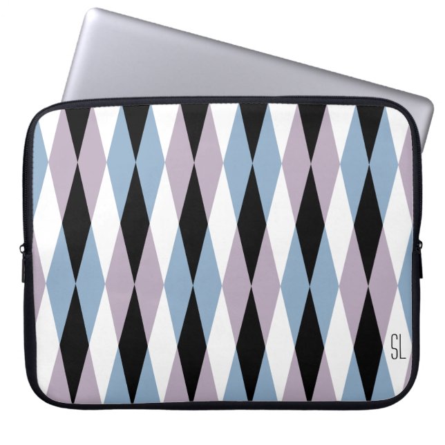 Harlequin Diamond Pattern - Blau und Dusty Lilac Laptopschutzhülle (Vorderseite)