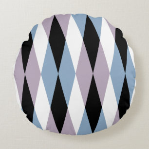Harlequin Diamond Pattern - Blau und Dusty Lilac Rundes Kissen