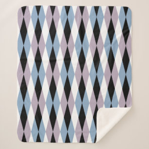 Harlequin Diamond Pattern - Blau und Dusty Lilac Sherpadecke