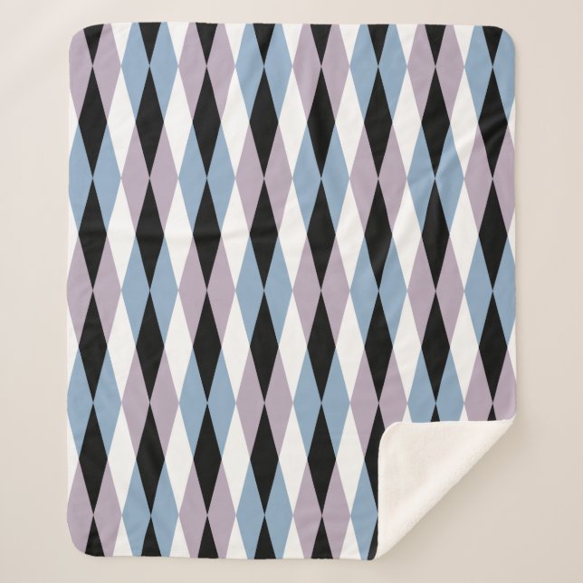Harlequin Diamond Pattern - Blau und Dusty Lilac Sherpadecke (Vorderseite)