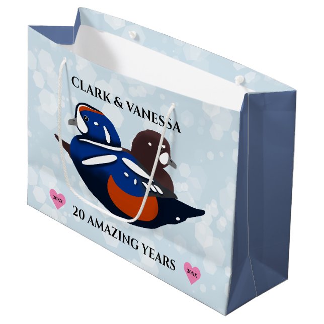 Harlequin Ducks Lovebirts jedes Jahr Große Geschenktüte (Vorderseite Schrägansicht)