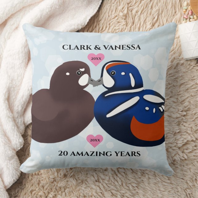 Harlequin Ducks Lovebirts jedes Jahr Kissen (Decke)
