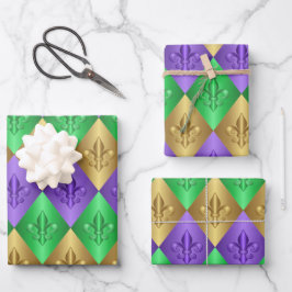 Harlequin Fleur-de-Lis Mardi Gras-Muster Geschenkpapier Set