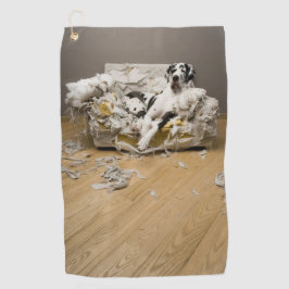 Harlequin Great Dane auf kauen Sofa Golf Handtuch