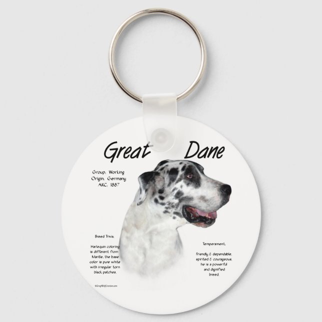 Harlequin Great Dane History Design Schlüsselanhänger (Vorderseite)