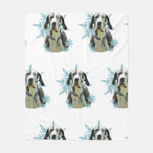 Harlequin Great Dane in the Snowflakes Fleecedecke