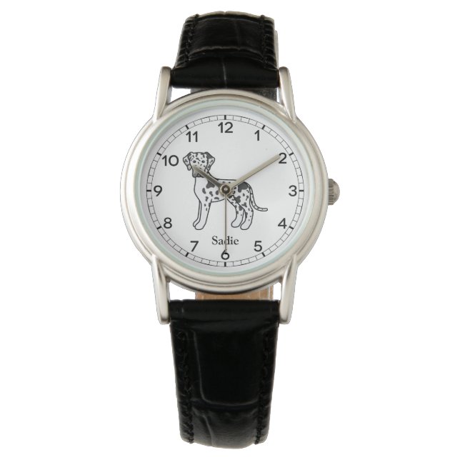 Harlequin Great Dane Niedlich Cartoon Dog & Name Armbanduhr (Vorderseite)