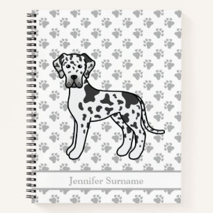 Harlequin Great Dane Niedlich Cartoon Dog & Text Notizbuch