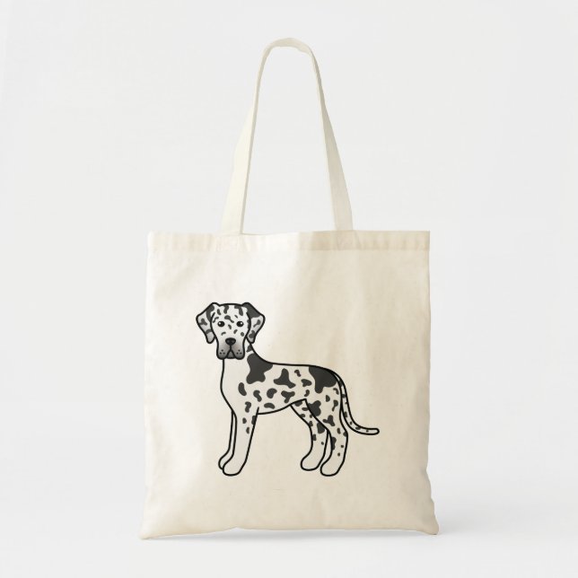 Harlequin Great Dane Niedlich Cartoon Dog Tragetasche (Vorne)