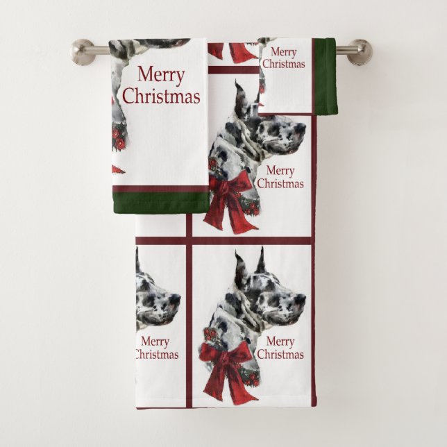 Harlequin Great Dane Weihnachten Badhandtuch Set (Insitu)