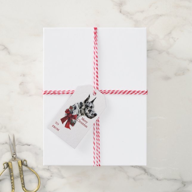 Harlequin Great Dane Weihnachten Geschenkanhänger (Mit Garn)