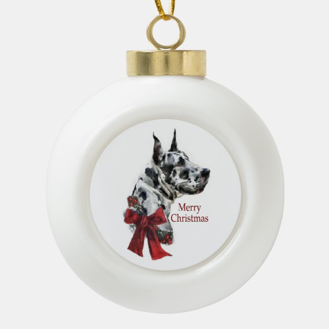 Harlequin Great Dane Weihnachten Keramik Kugel-Ornament (Vorderseite)