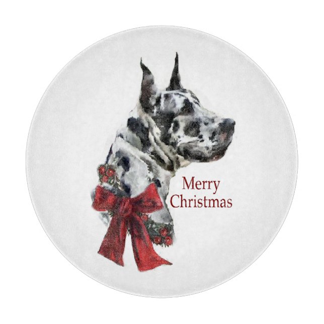 Harlequin Great Dane Weihnachten Schneidebrett (Vorderseite)