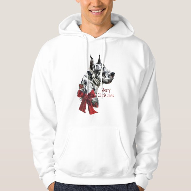 Harlequin Great Dane Weihnachtsgeschenk Hoodie (Vorderseite)