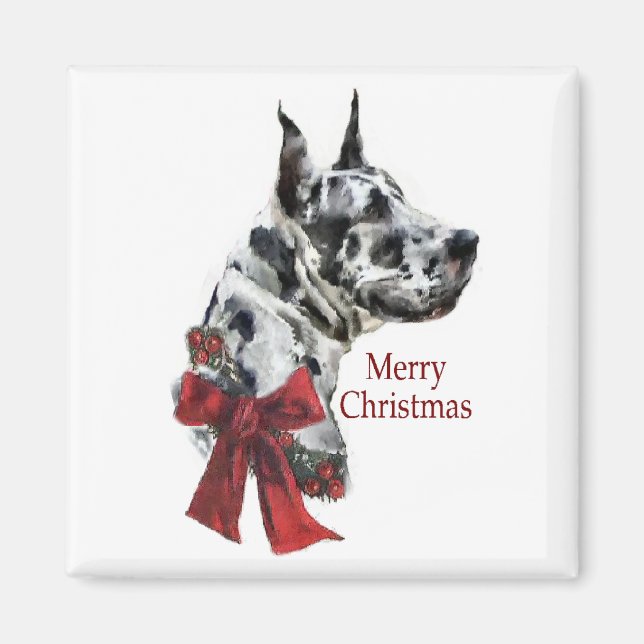 Harlequin Great Dane Weihnachtsgeschenk Magnet (Vorne)